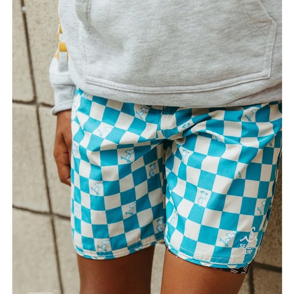 Blue and White Checkered Swim Shorts - Picture 6 of 6